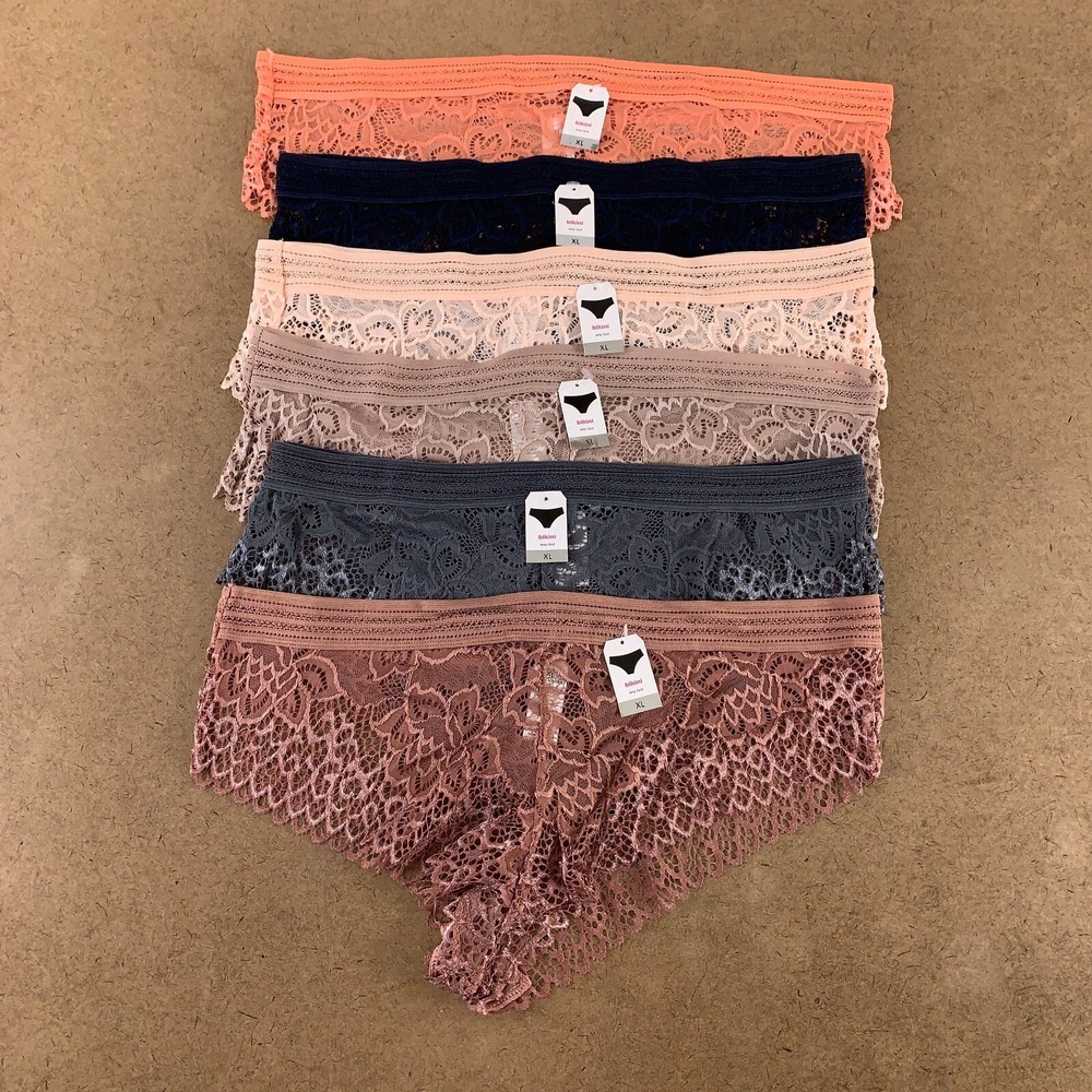 Alyce Intimates Women's Size XL Colorful 6 Pack Stretch Lace Bikini Panty NWT